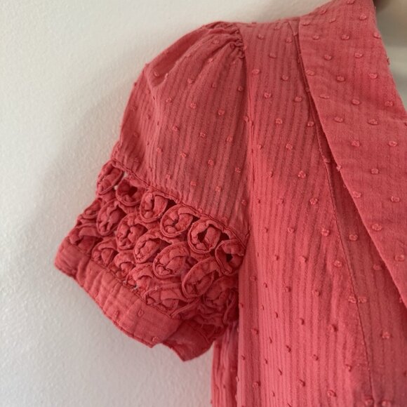 Vtg Y2K Maeve Anthropologie Dress 4 Swiss Dot Crochet Pink Orange Retro Pinup - Picture 6 of 12